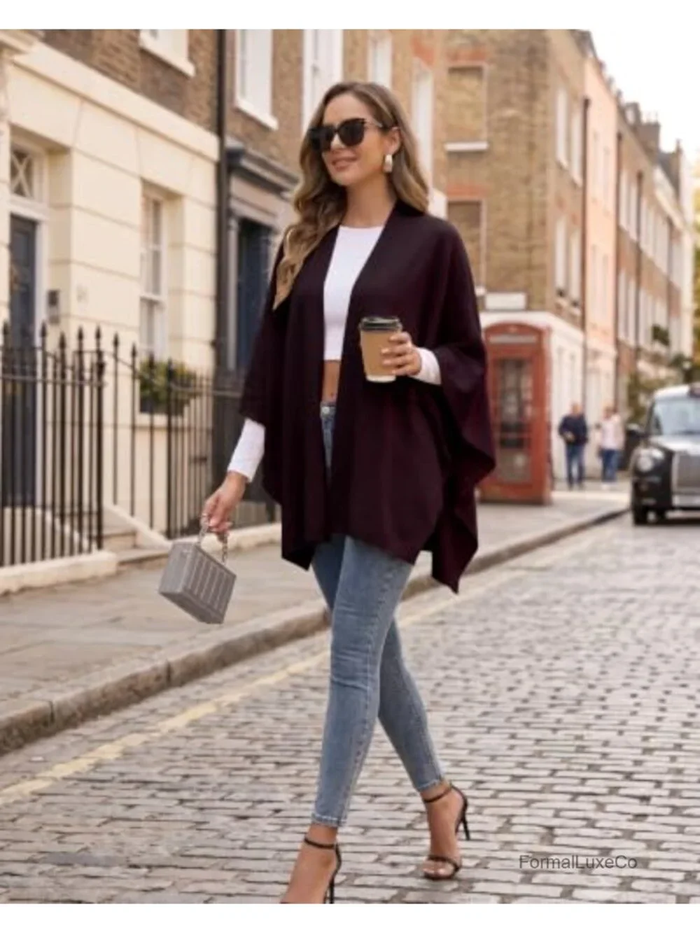 Cashmere Blend Open Front Poncho Sweater Shawl Wrap for Women Cozy Knit Ruana